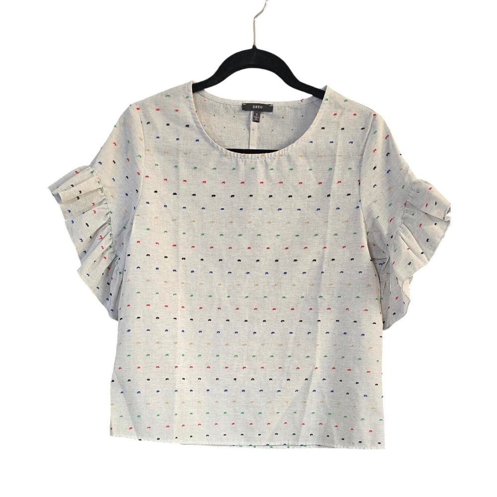 NWOT Size S Anthropologie short sleeve pullover grey chambray rainbow swiss dots